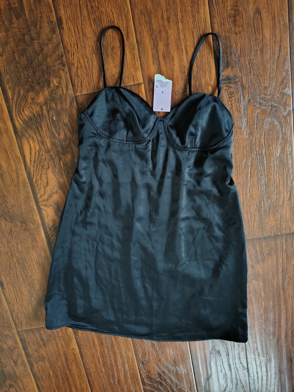 NWT Wild Fable solid black satiny mini dress with spaghetti straps size S